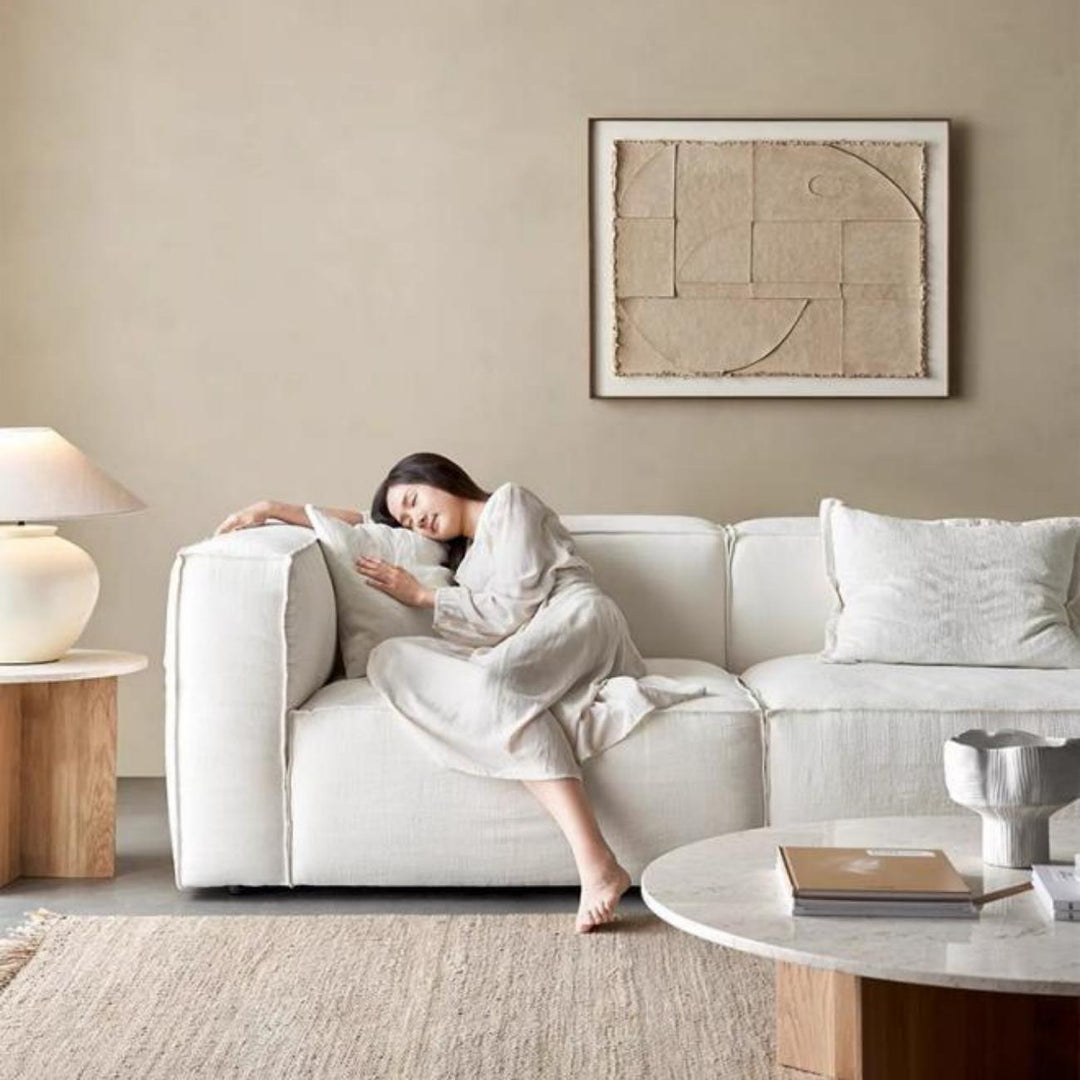 ABC Home Light Luxury Linen Fabric Tofu-block Shaped Sofa set for Livingroom