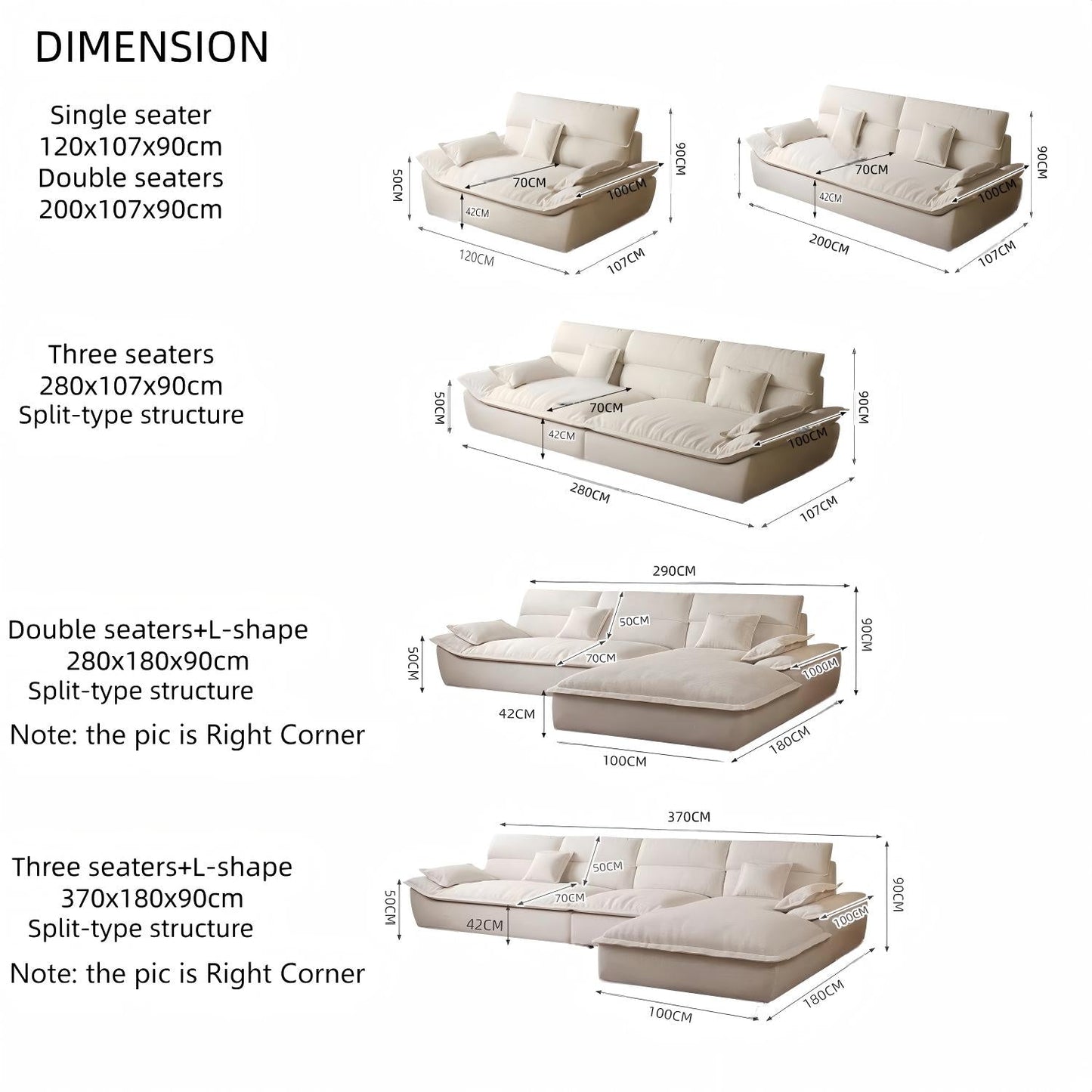 ABC HOME Wood White Sectional Sofa | Contemporary Style