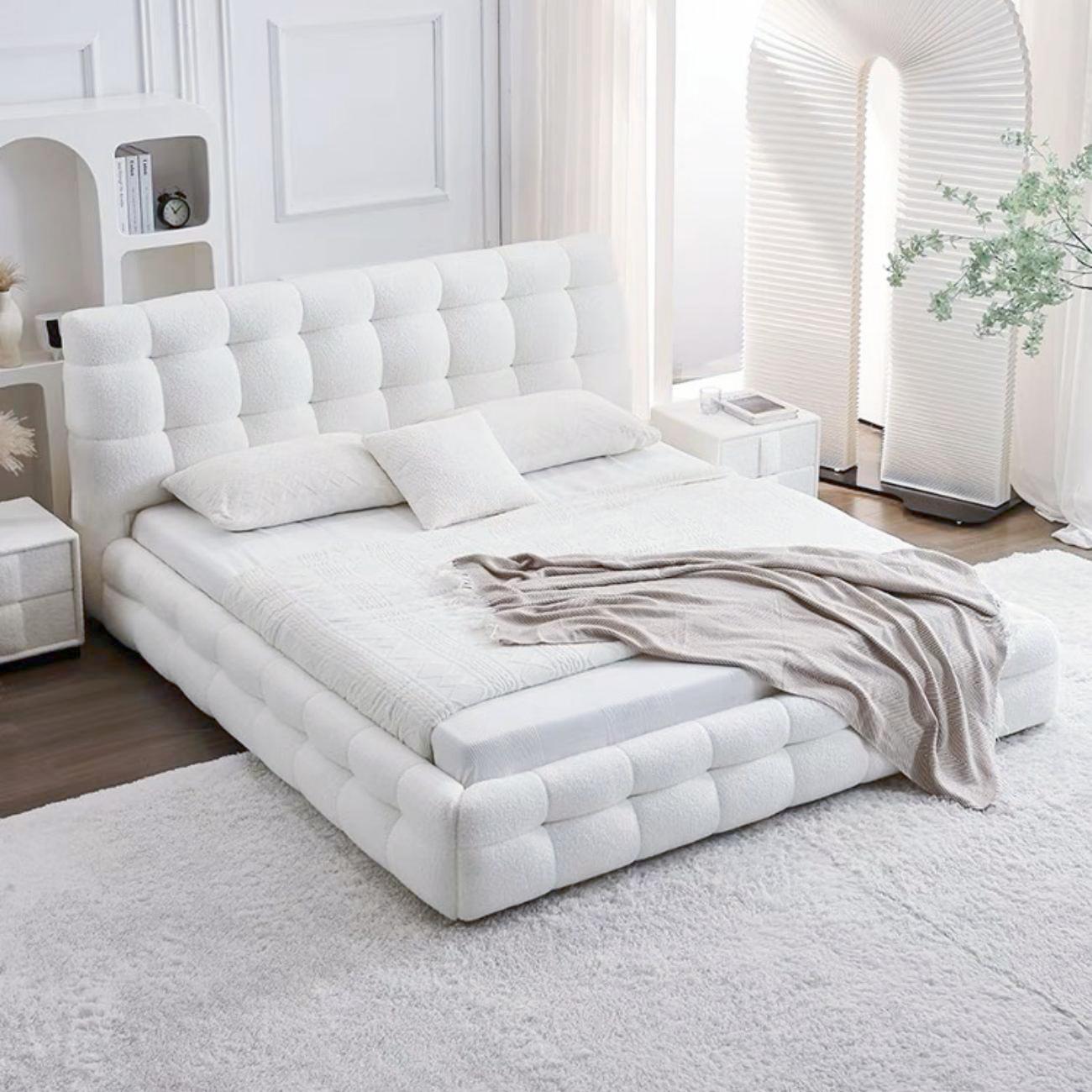 ABC Home Light Luxury Fleece Fabric Wrap Bed Frame for Bedroom Without Mattress