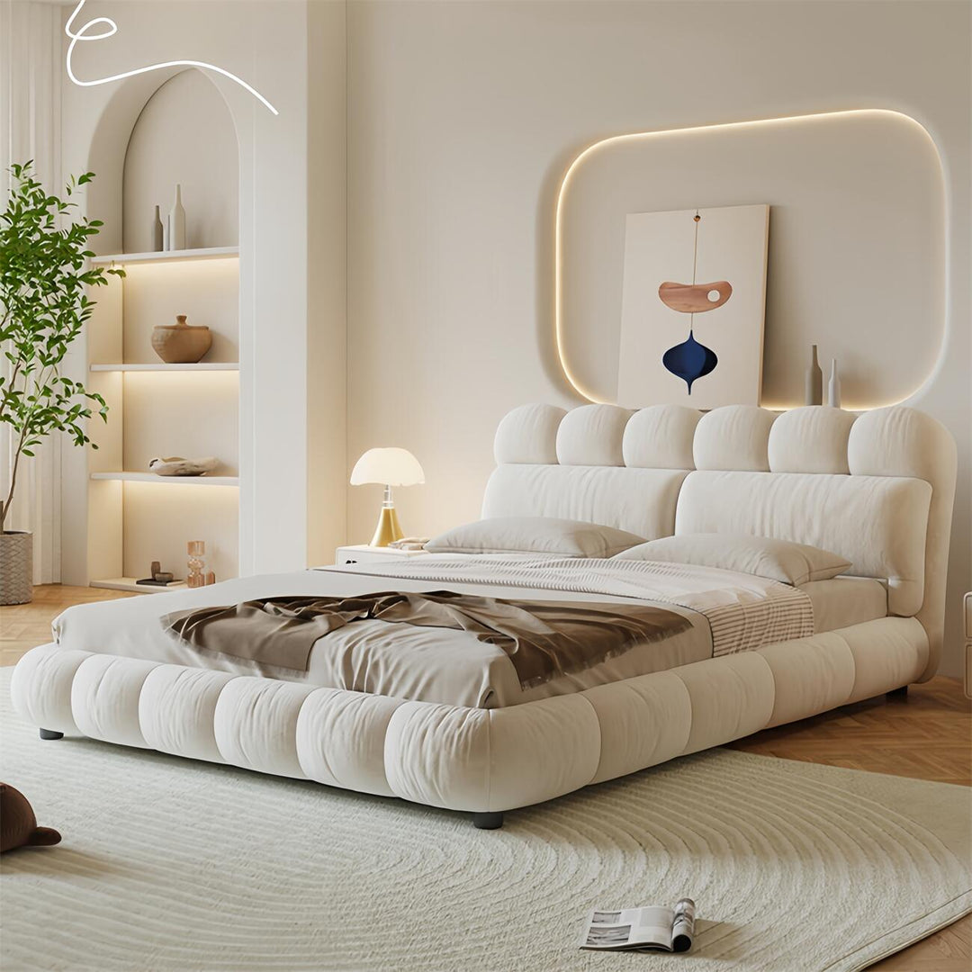 ABC Home Bed Frame Modern Velvet King Queen Size for bedroom Without Mattress