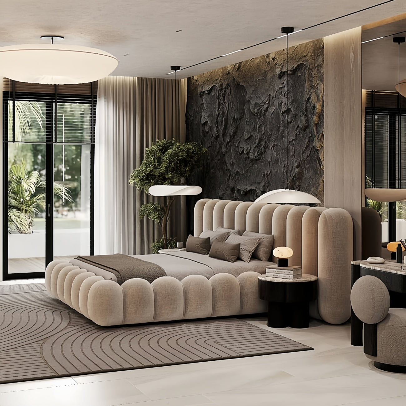 ABC Home Bed Frame Modern Velvet King Queen Size for bedroom Without Mattress