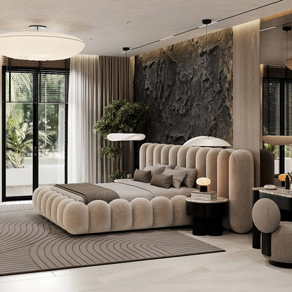 ABC Home Bed Frame Modern Velvet King Queen Size for bedroom Without Mattress