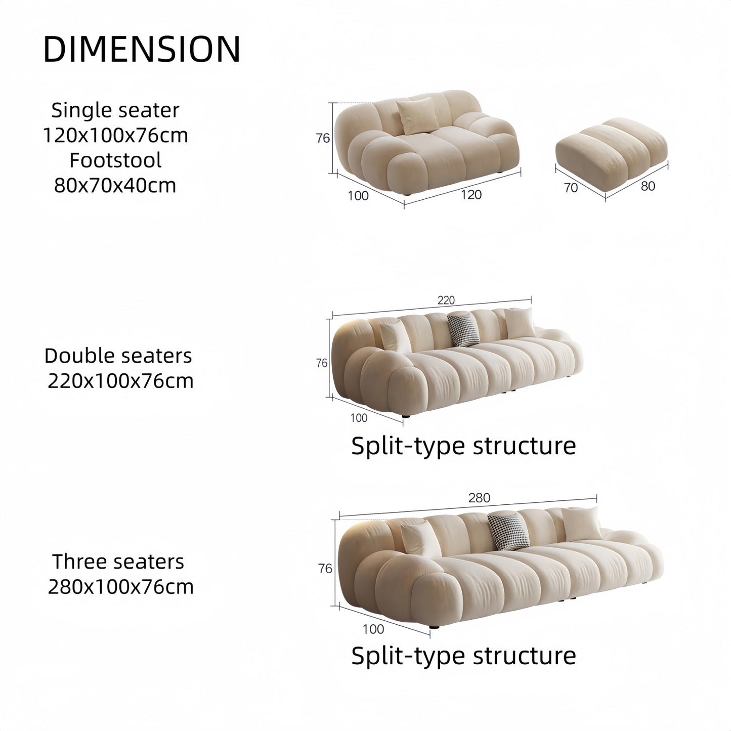 ABC HOME Wood Beige Cloud Sofa | Contemporary Style