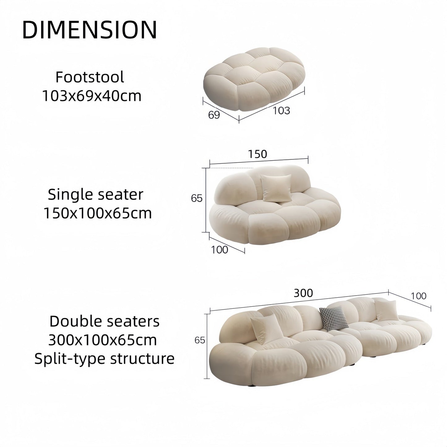 ABC HOME Wood Beige Cloud Sofa | Contemporary Style