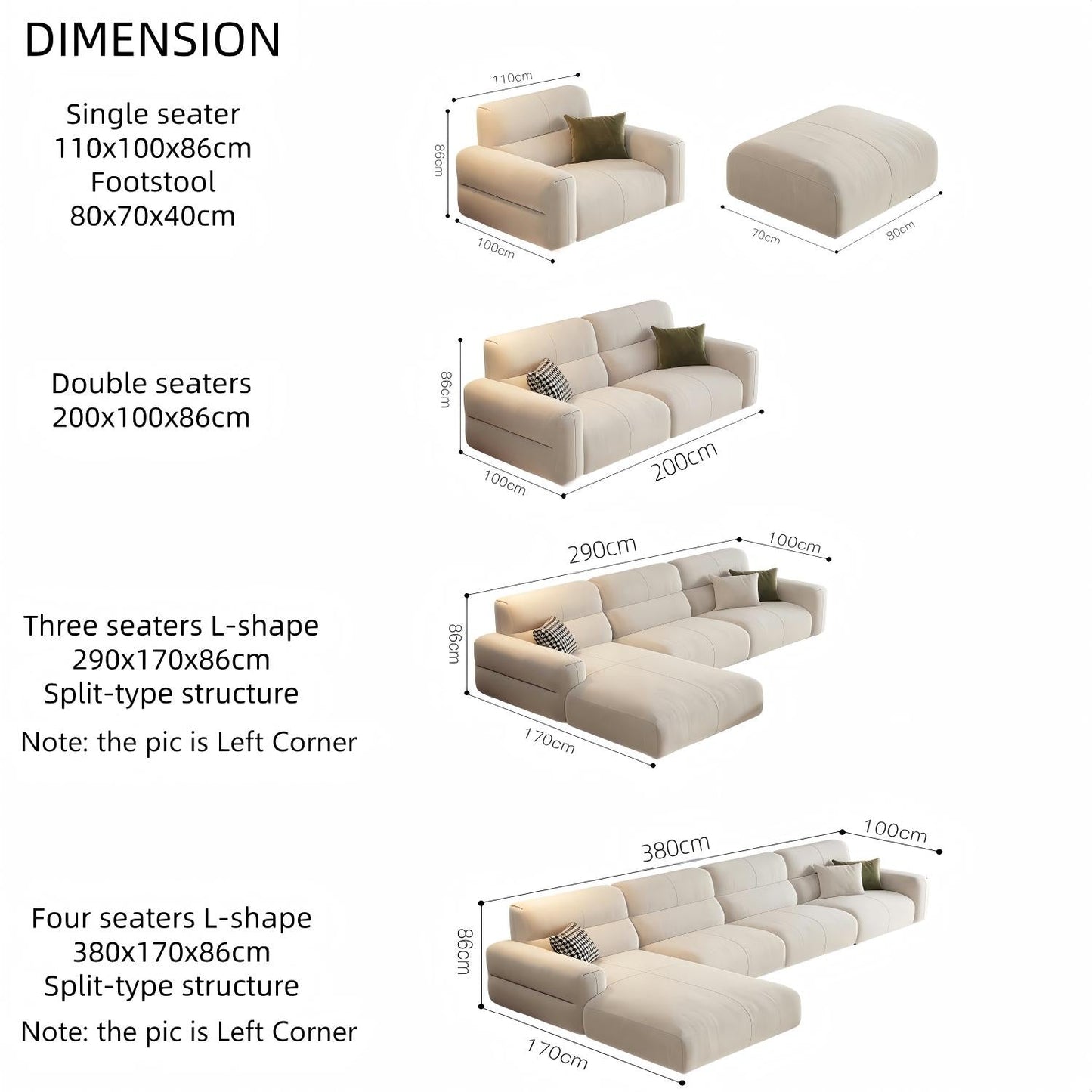 ABC HOME Wood Beige Sectional Sofa | Contemporary Style