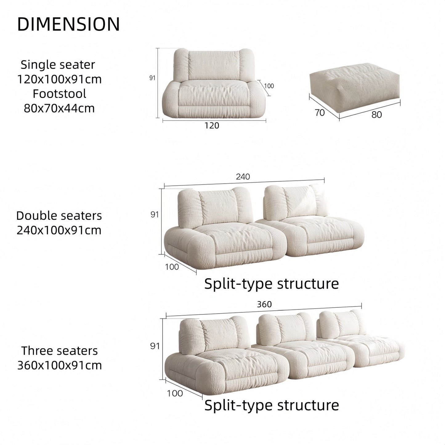 ABC HOME Sofa: Wood White Cloud