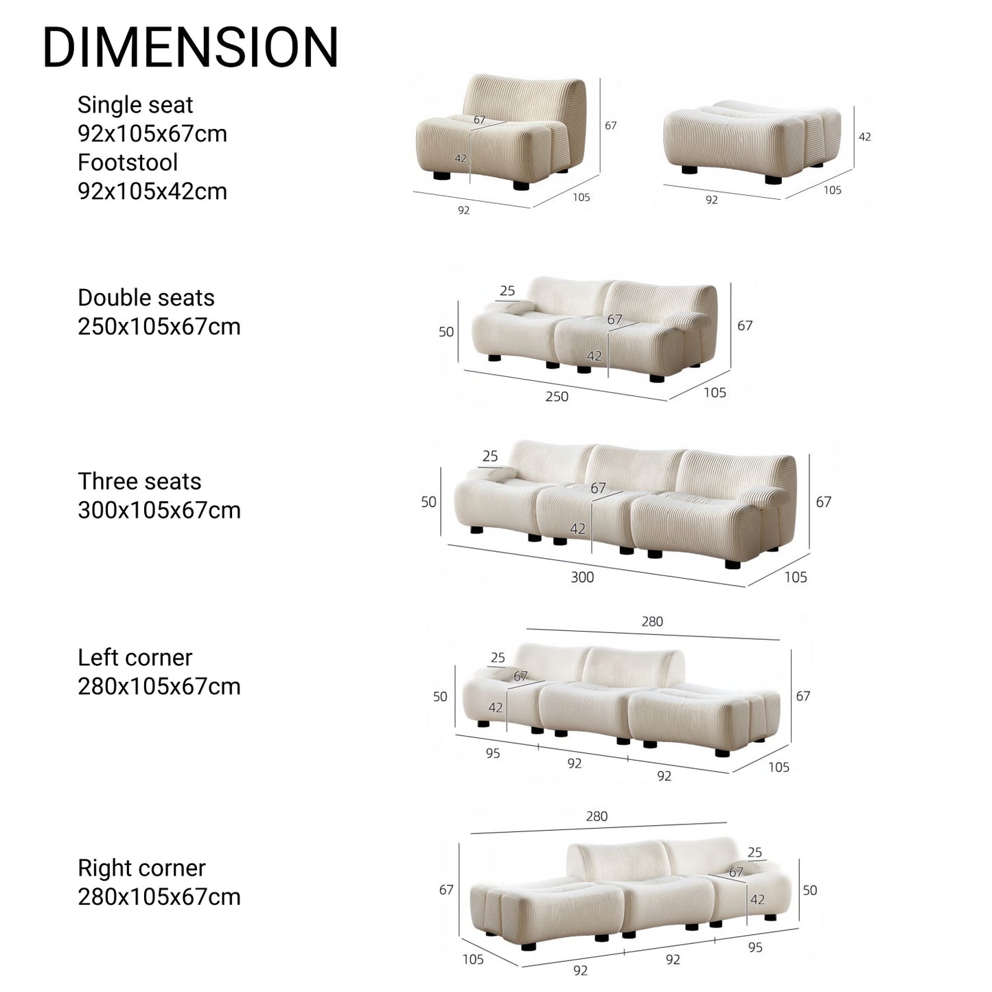 ABC Home Light Luxury Fabric Cloud Shaped Sofa set for Livingroom