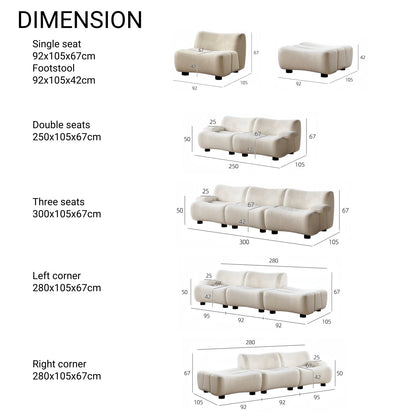 ABC Home Light Luxury Fabric Cloud Shaped Sofa set for Livingroom