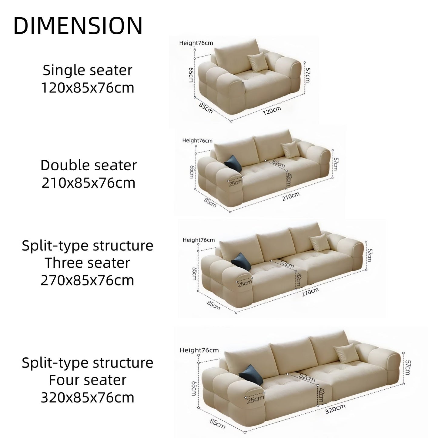 ABC HOME Sofa: Wood Beige Cloud