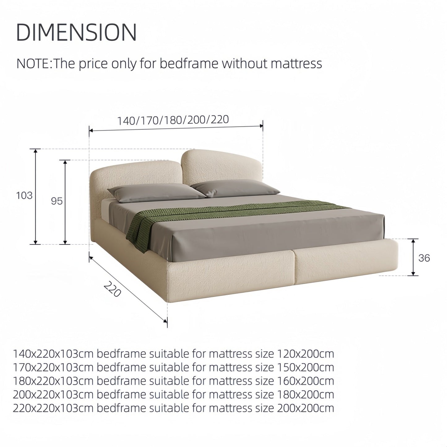 ABC HOME Sherpa Wood Beige Bed | Contemporary Style
