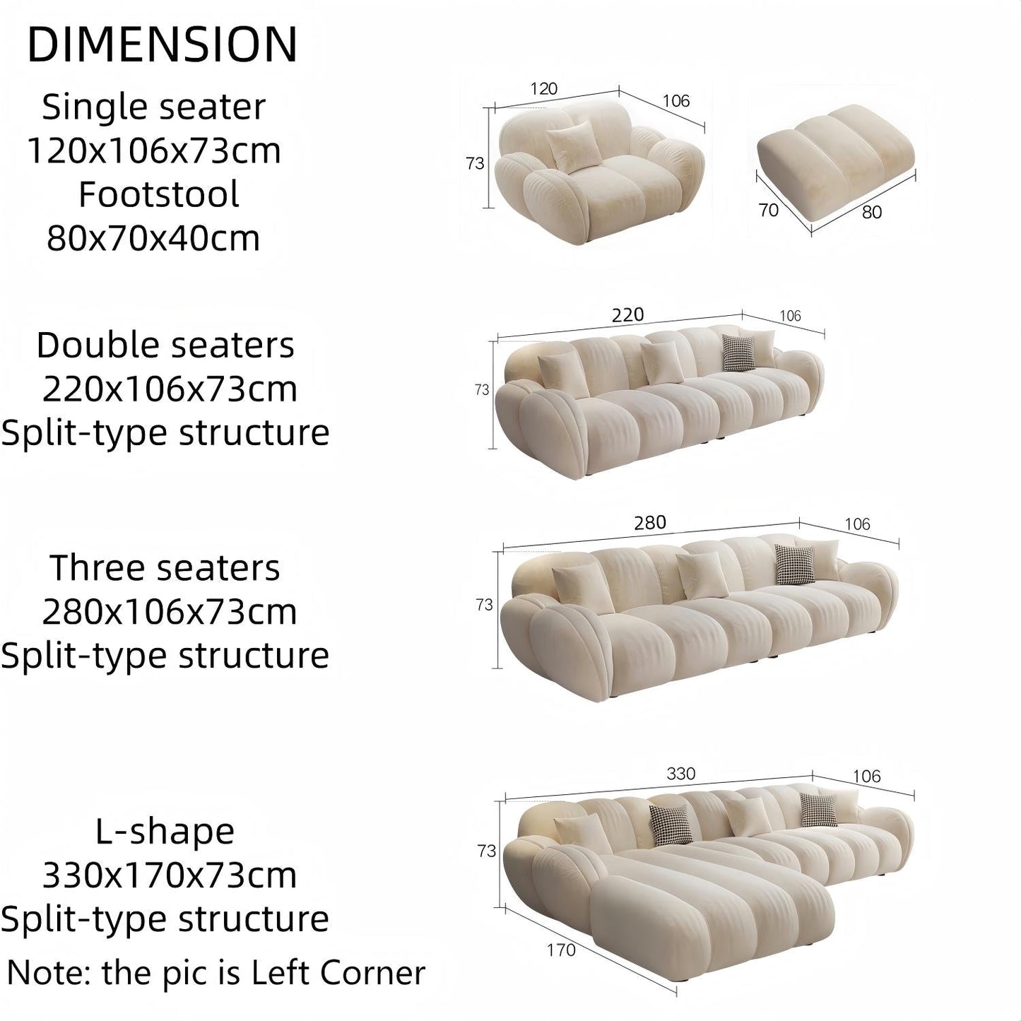 ABC HOME Wood Beige Sectional Sofa | Contemporary Style