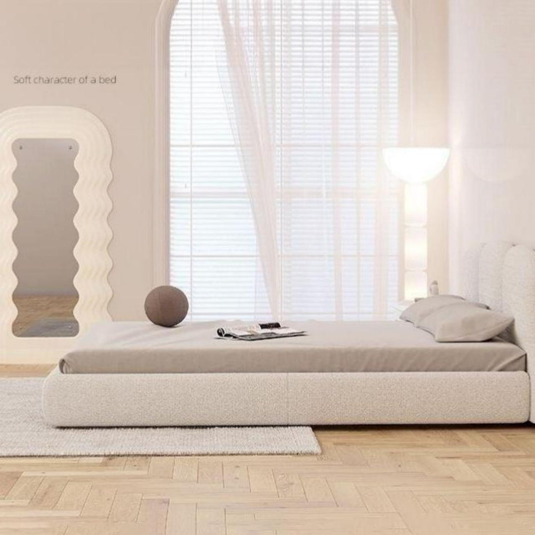 ABC Home Light Luxury Fleece Fabric Wrap Bed Frame for Bedroom Without Mattress