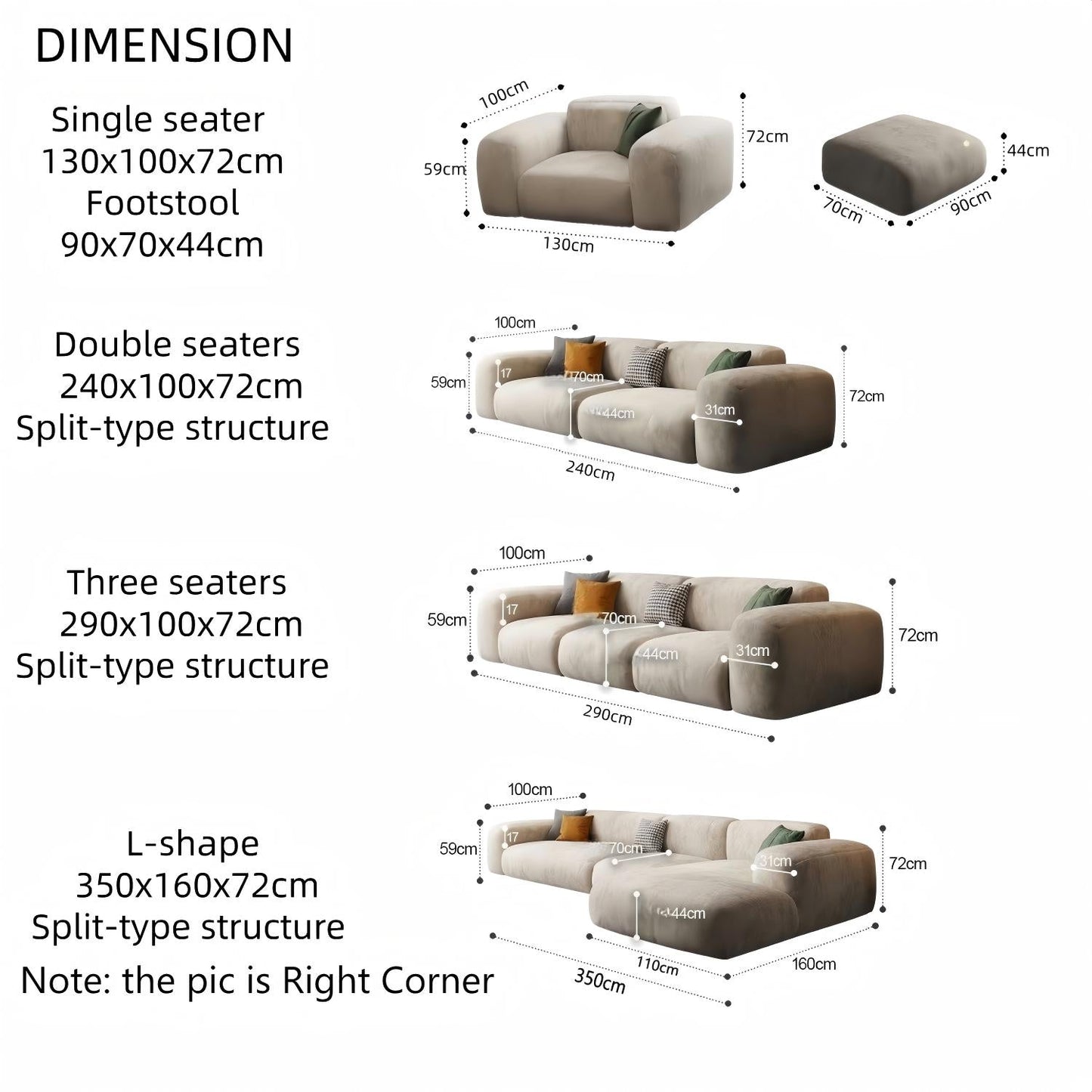ABC HOME Wood Beige Sectional Sofa | Contemporary Style