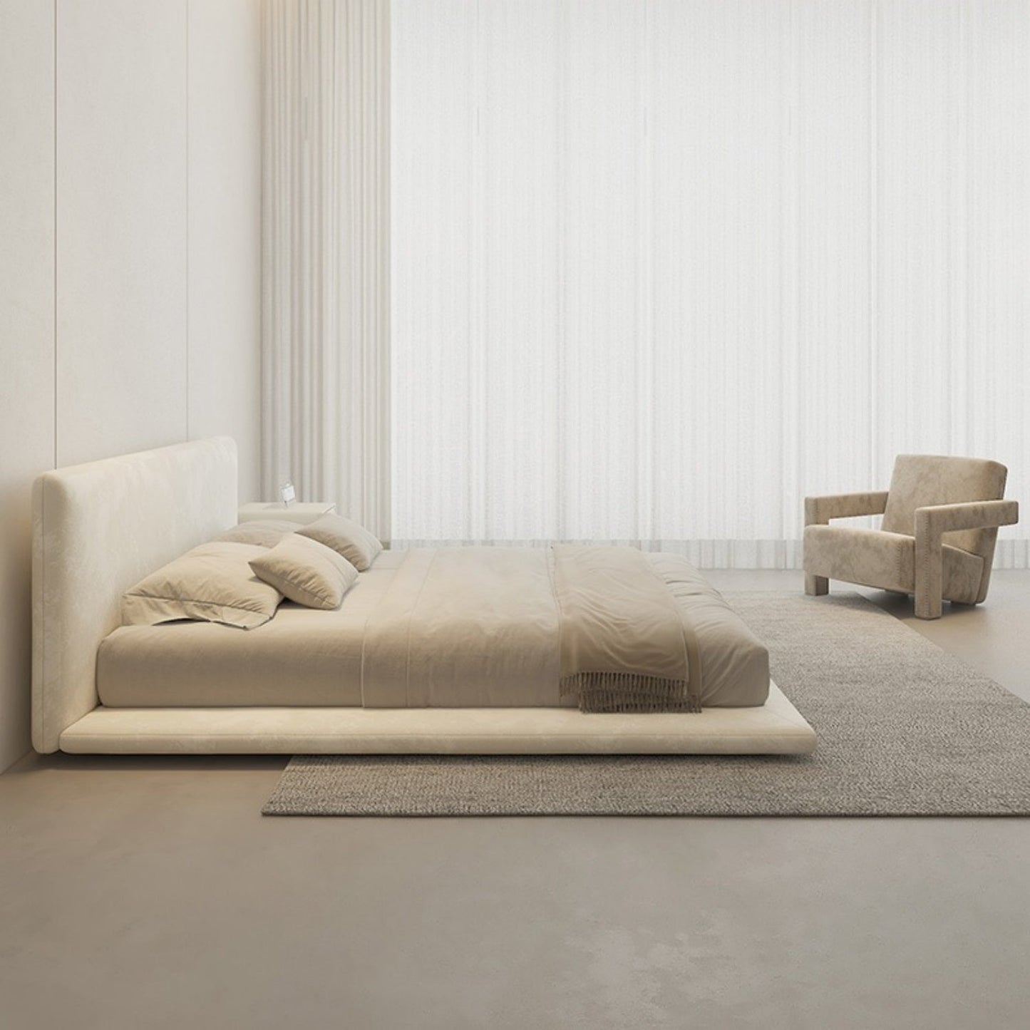 ABC HOME Bed: Linen Wood Beige