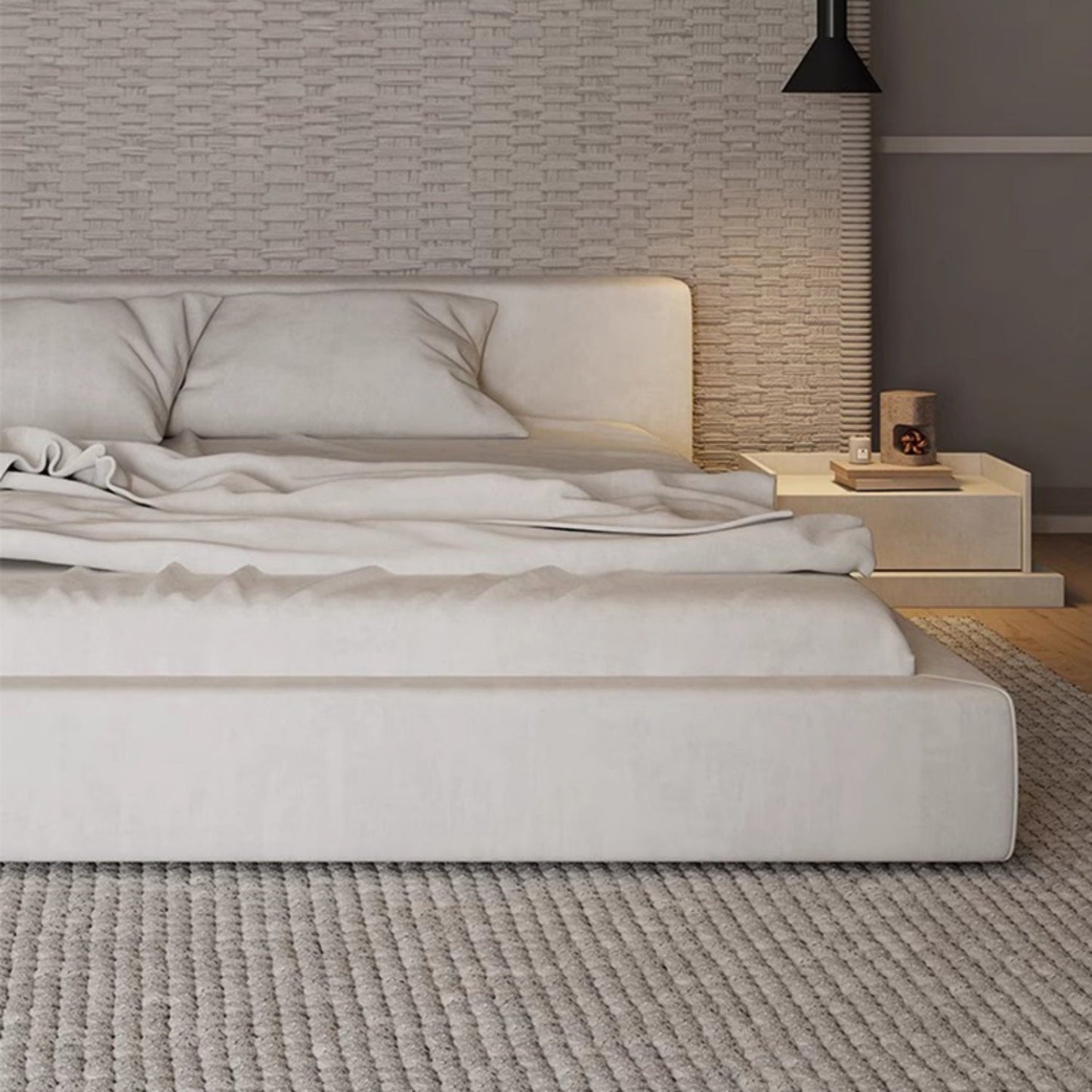 ABC HOME Linen Wood Natural Bed | Contemporary Style