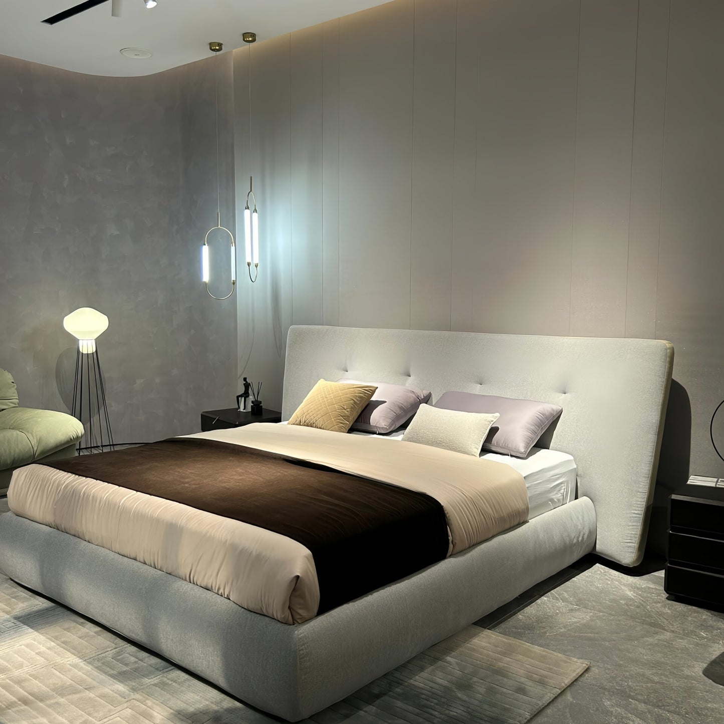 ABC Home Bed Frame Modern Velvet King Queen Size for bedroom Without Mattress