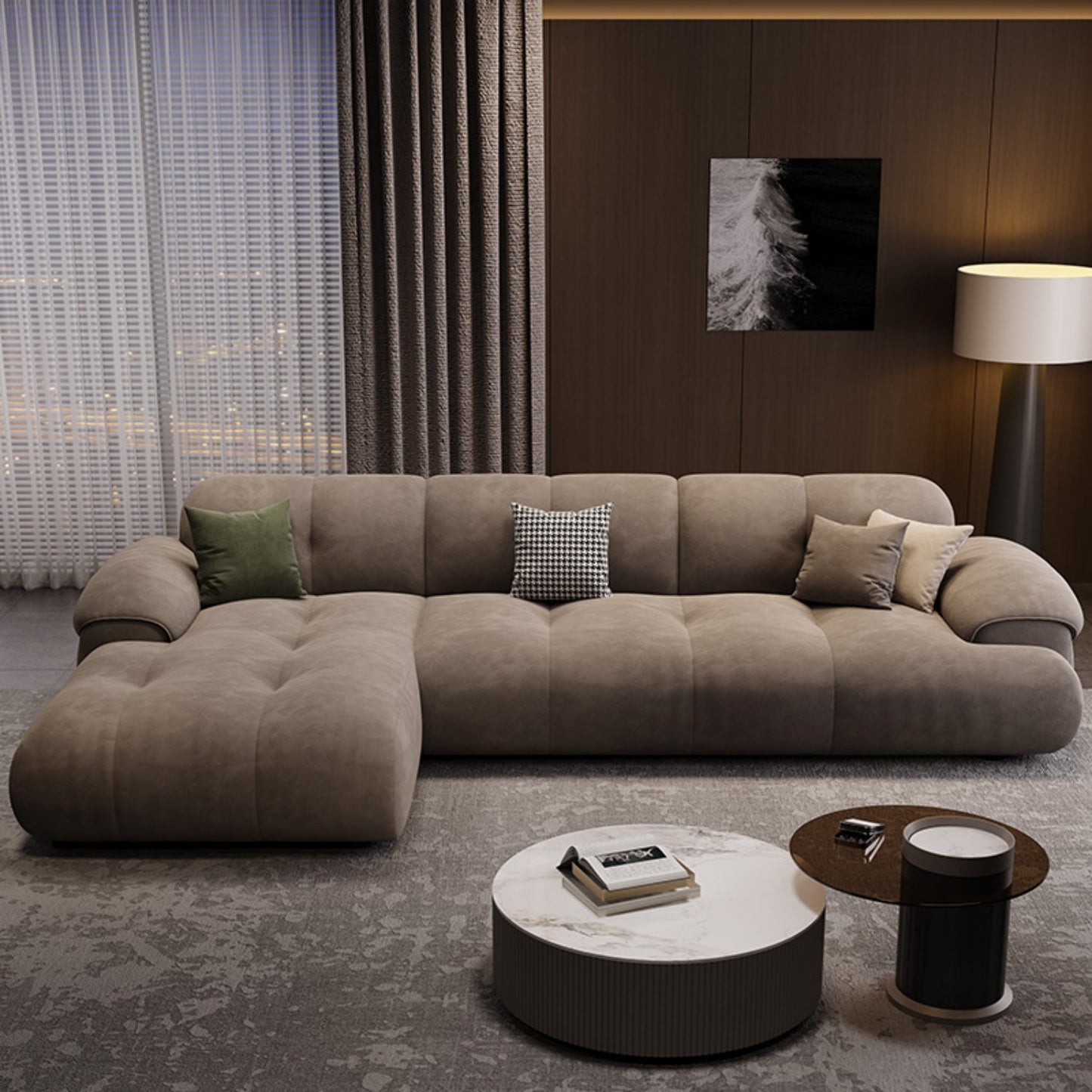 ABC HOME Sofa: Wood Beige Sectional