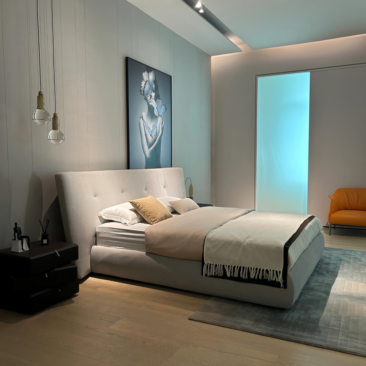 ABC Home Bed Frame Modern Velvet King Queen Size for bedroom Without Mattress