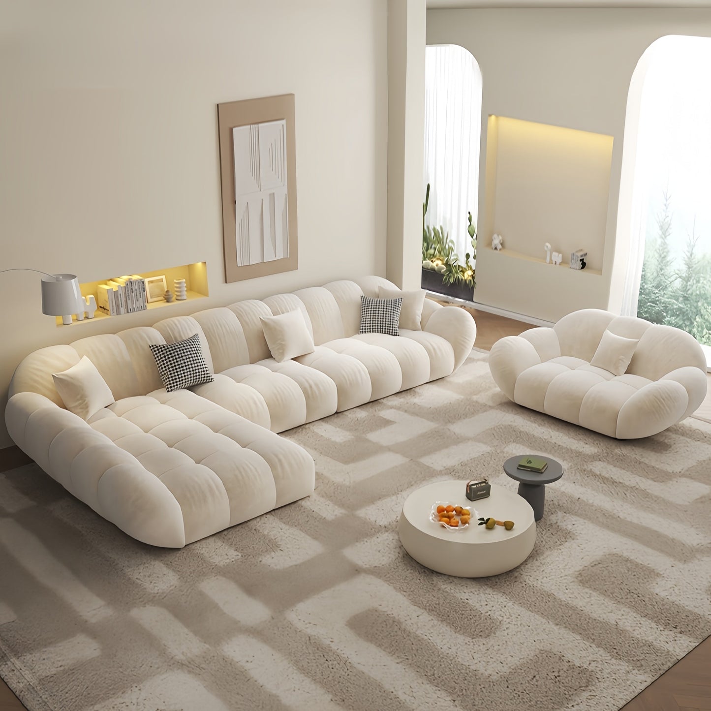 ABC Home Fleece Fabric Overstuffed Multifunction Sofa set for Livingroom Office