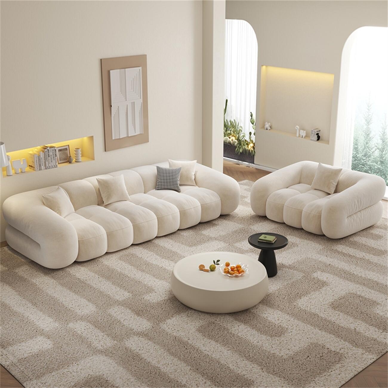 ABC Home Fleece Fabric Overstuffed Multifunction Cloud shaped Sofa Chair set for Livingroom Office