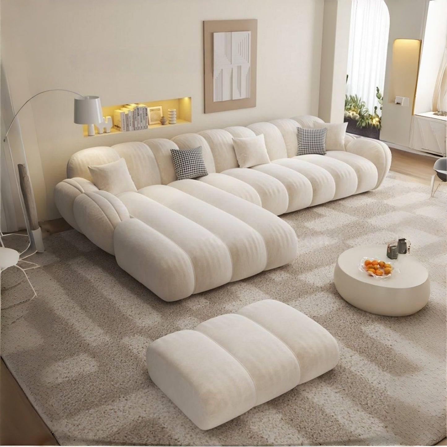ABC HOME Wood Beige Sectional Sofa | Contemporary Style