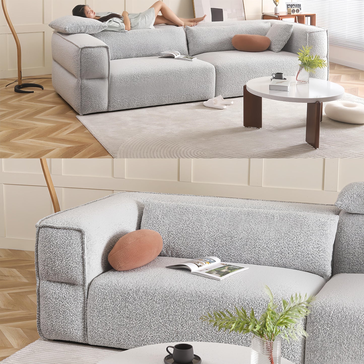 ABC Home Fleece Fabric Overstuffed Multifunction Sofa set for Livingroom Office