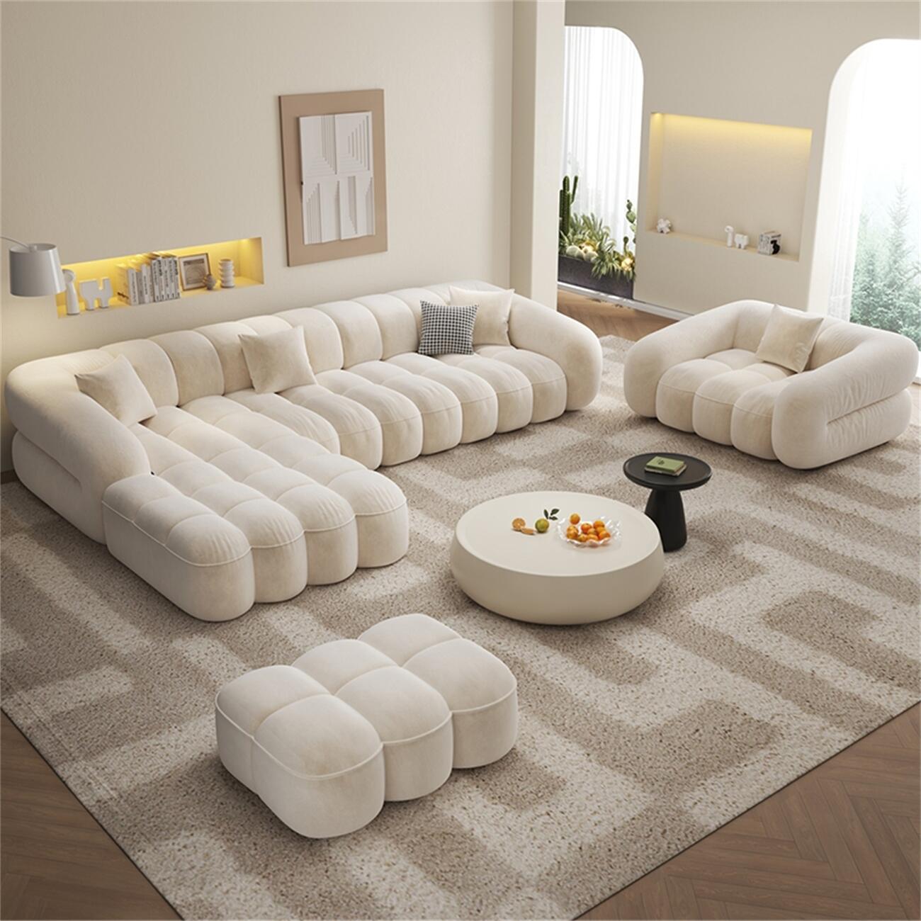 ABC Home Fleece Fabric Overstuffed Multifunction Sofa set for Livingroom Office