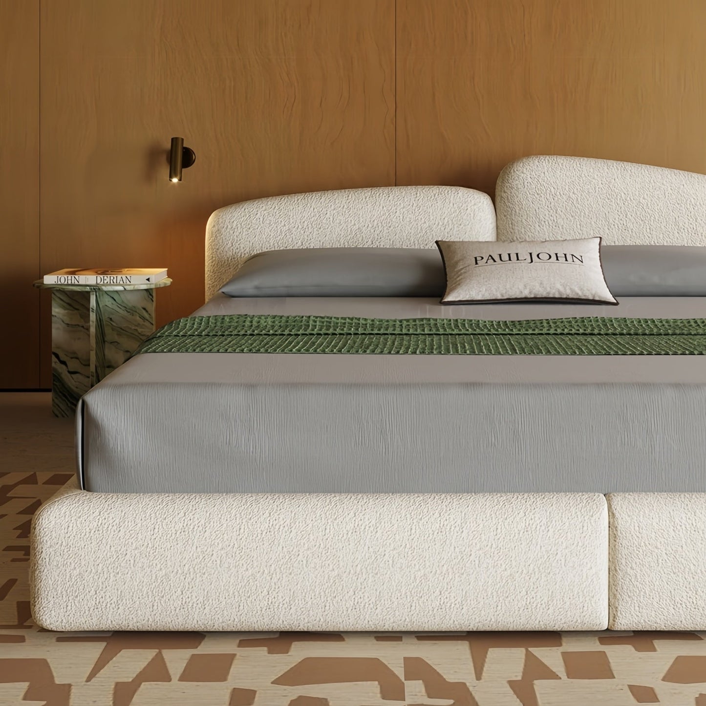ABC HOME Sherpa Wood Beige Bed | Contemporary Style