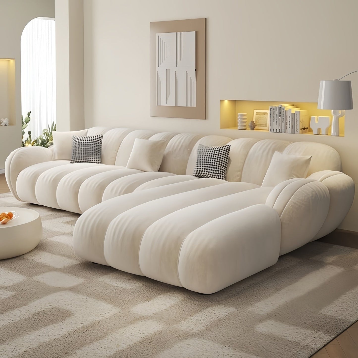 ABC HOME Wood Beige Sectional Sofa | Contemporary Style
