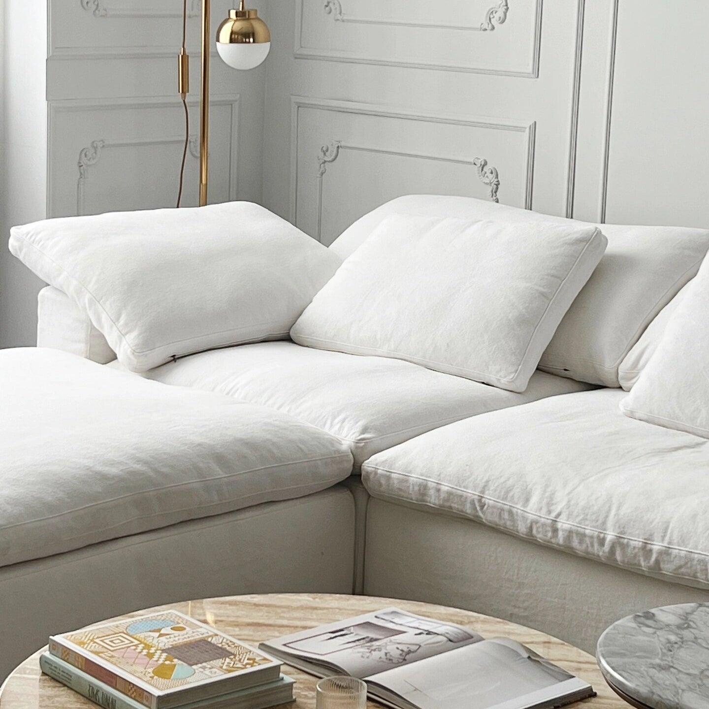 ABC Home Light Luxury Linen Cotton  Fabric Cloud Shaped Sofa set for Livingroom