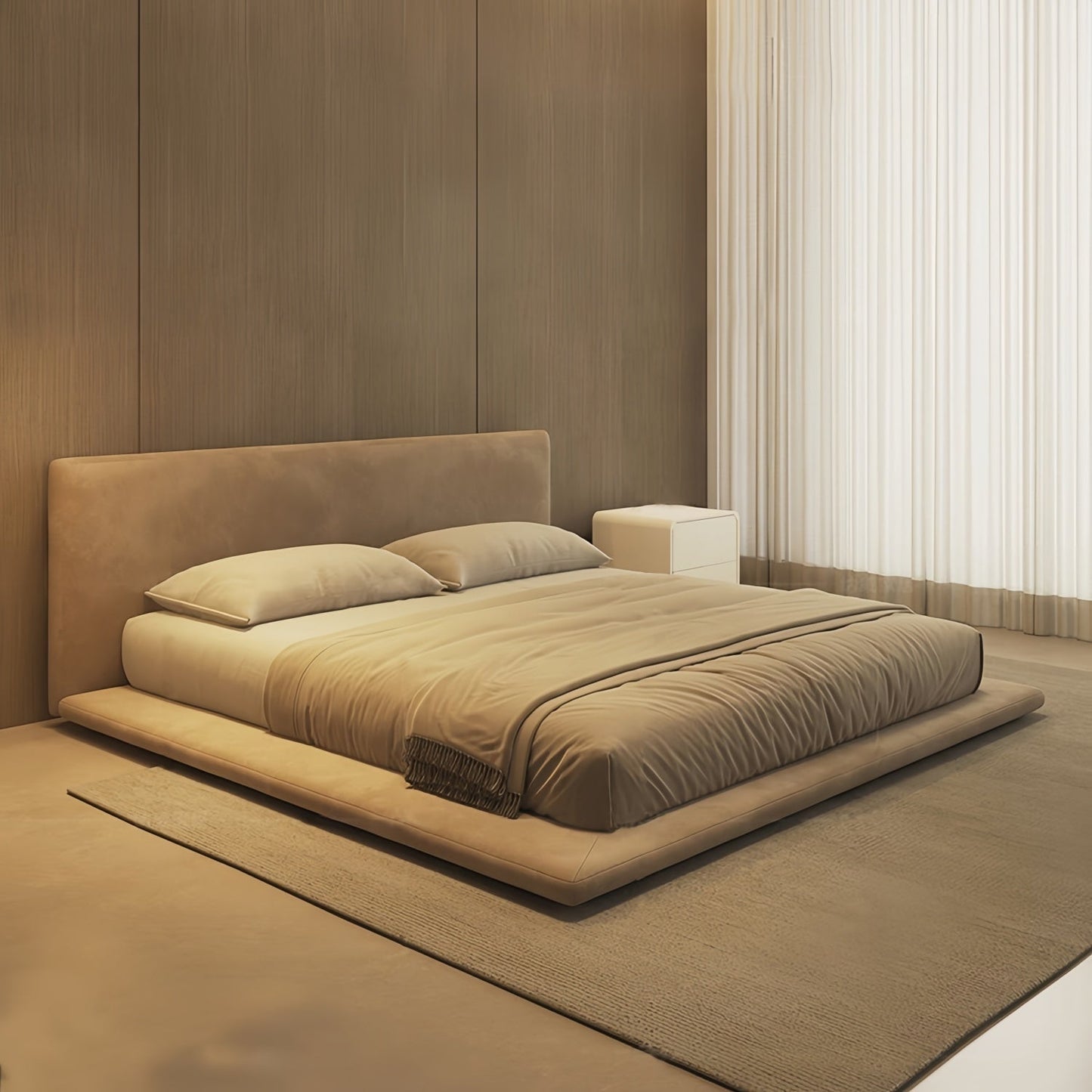 ABC HOME Bed: Linen Wood Beige