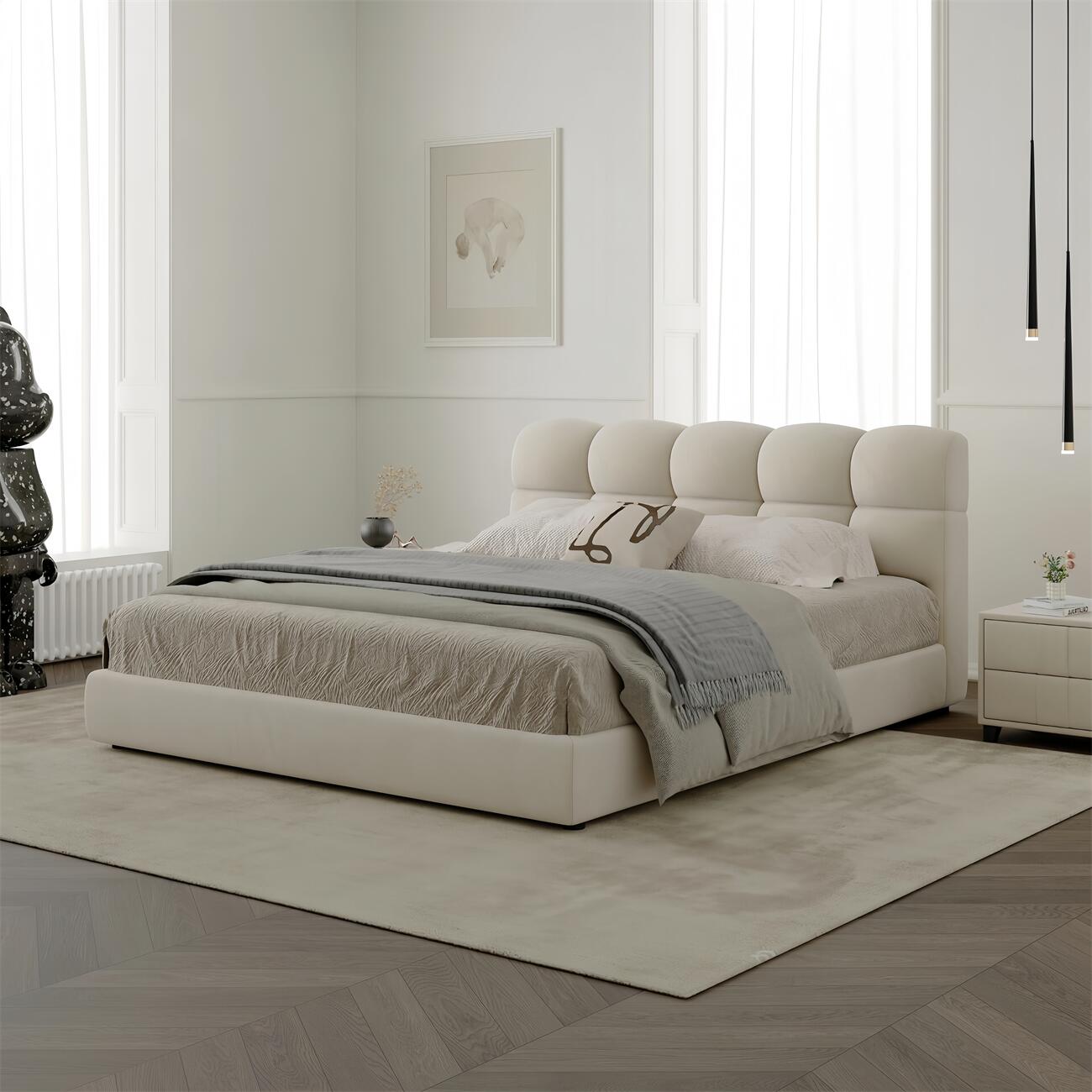 ABC Home Bed Frame Modern Velvet King Queen Size for bedroom Without Mattress