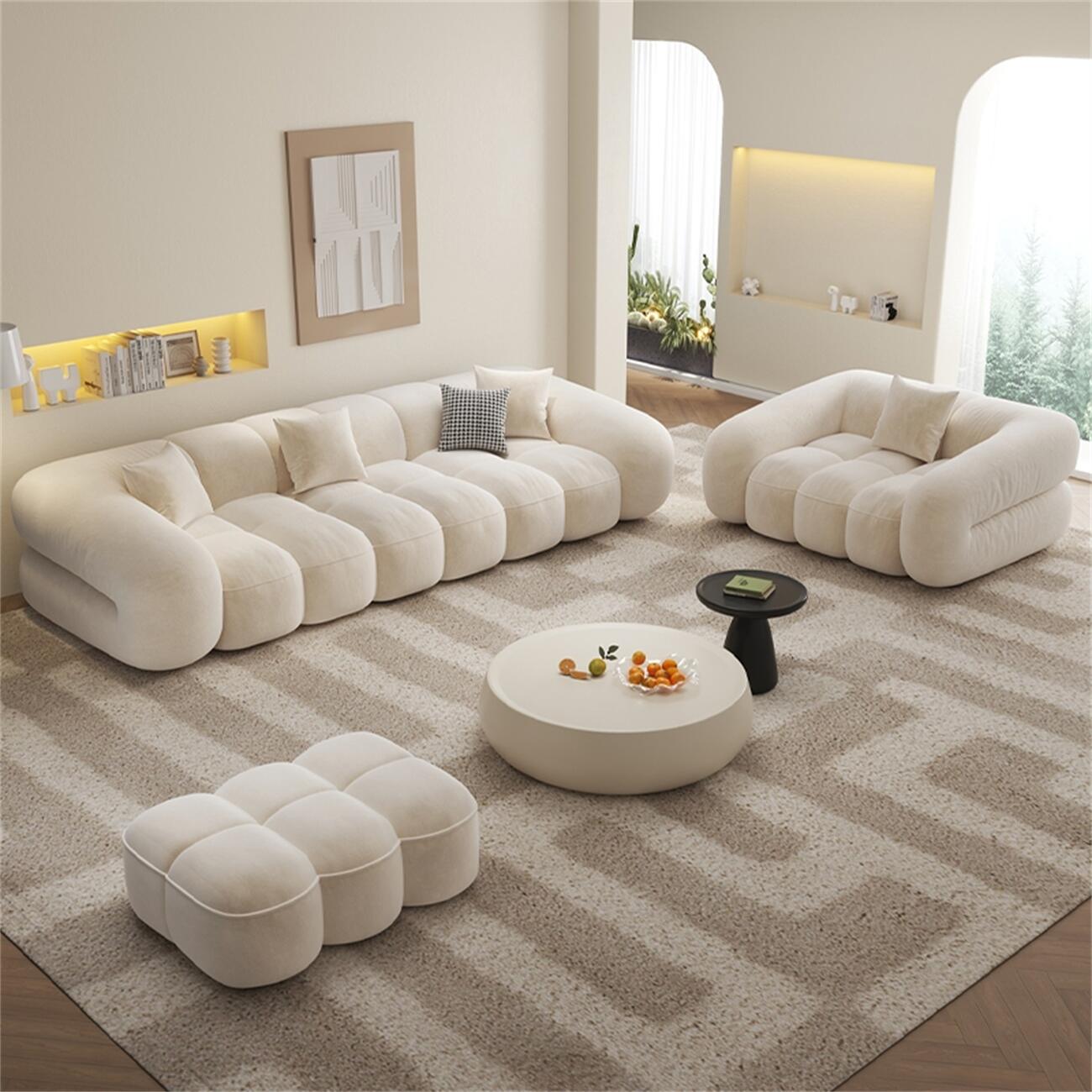 ABC Home Fleece Fabric Overstuffed Multifunction Cloud shaped Sofa Chair set for Livingroom Office