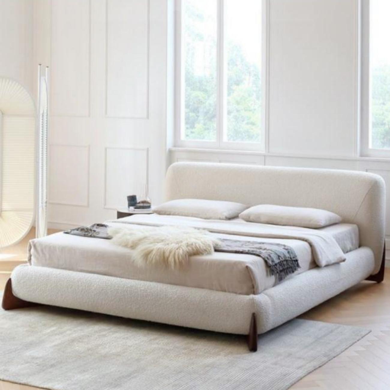 ABC Home Light Luxury Fleece Fabric Wrap Bed Frame for Bedroom Without Mattress