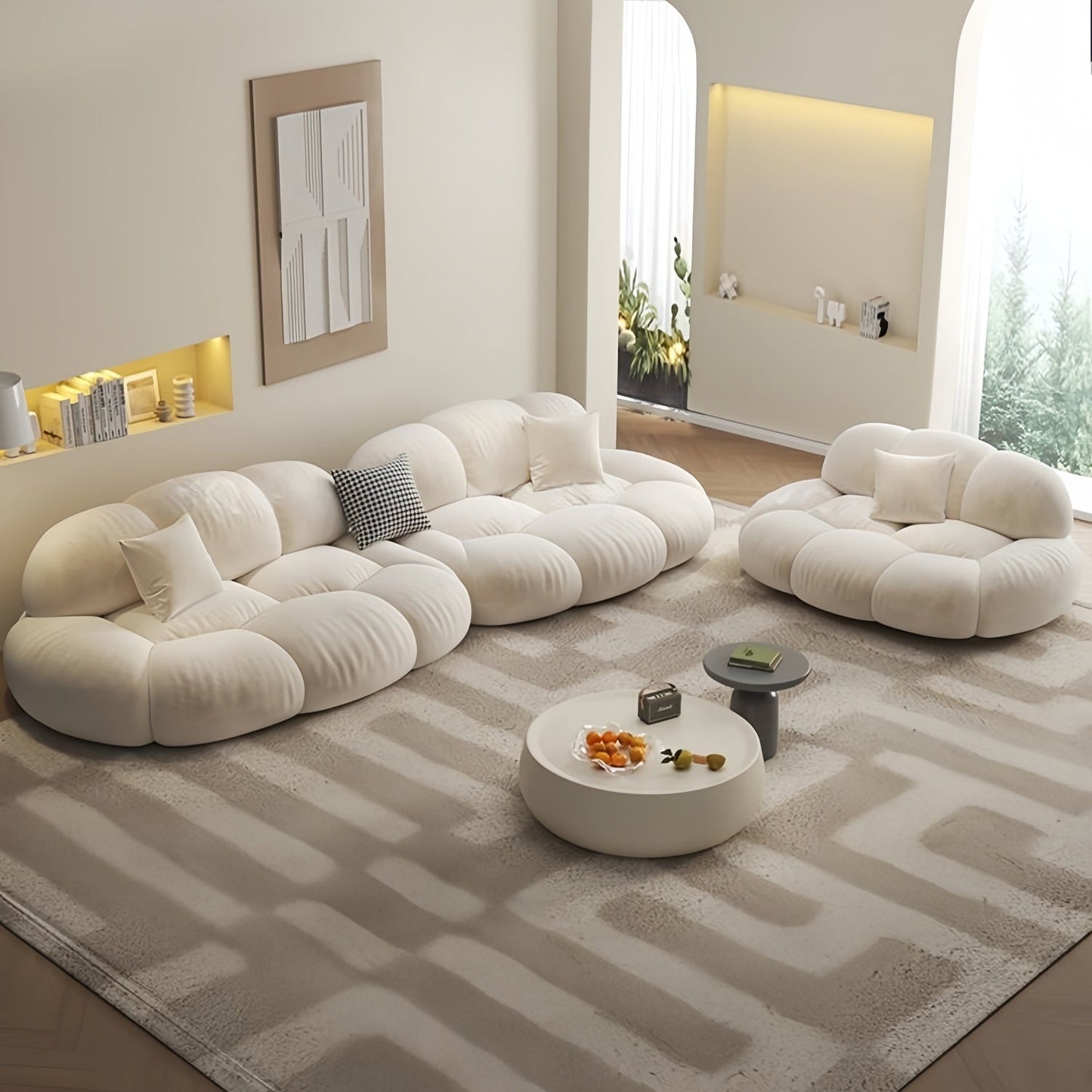 ABC HOME Wood Beige Cloud Sofa | Contemporary Style