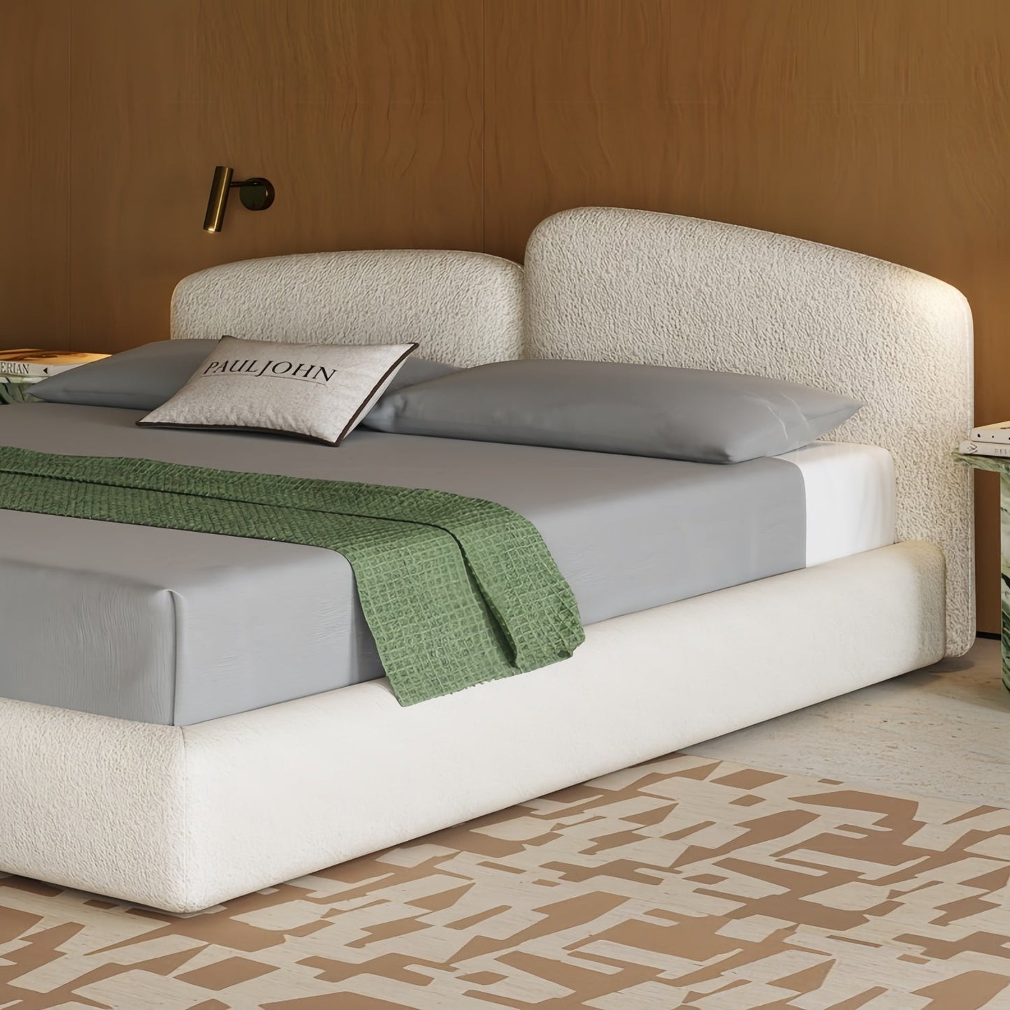 ABC HOME Sherpa Wood Beige Bed | Contemporary Style