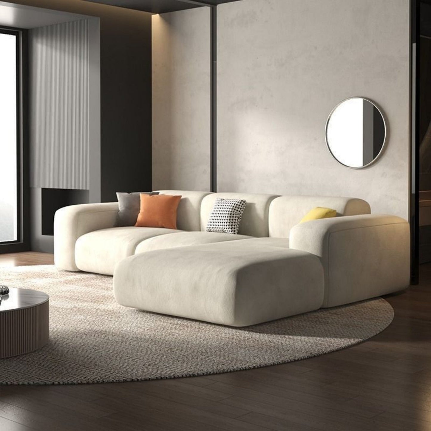 ABC HOME Wood Beige Sectional Sofa | Contemporary Style