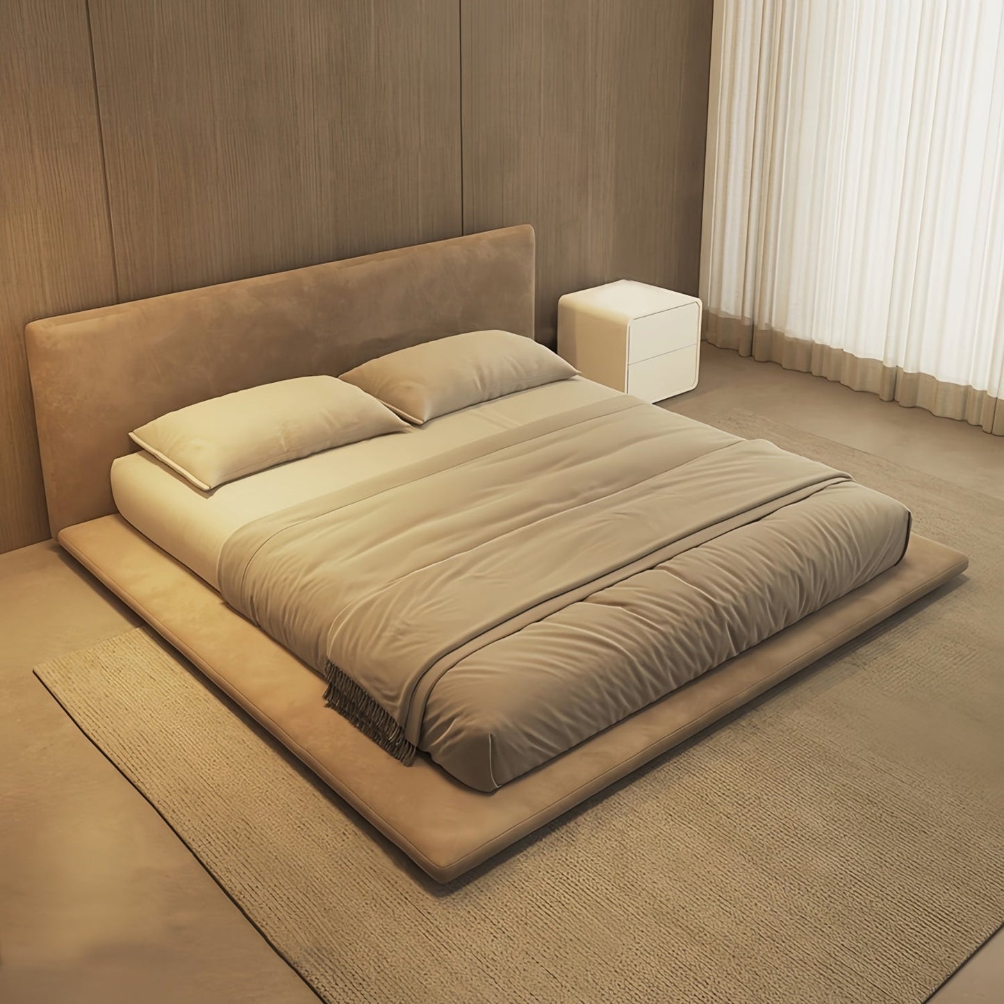 ABC HOME Bed: Linen Wood Beige