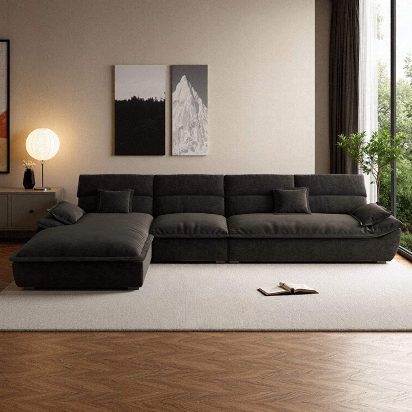 ABC HOME Wood White Sectional Sofa | Contemporary Style