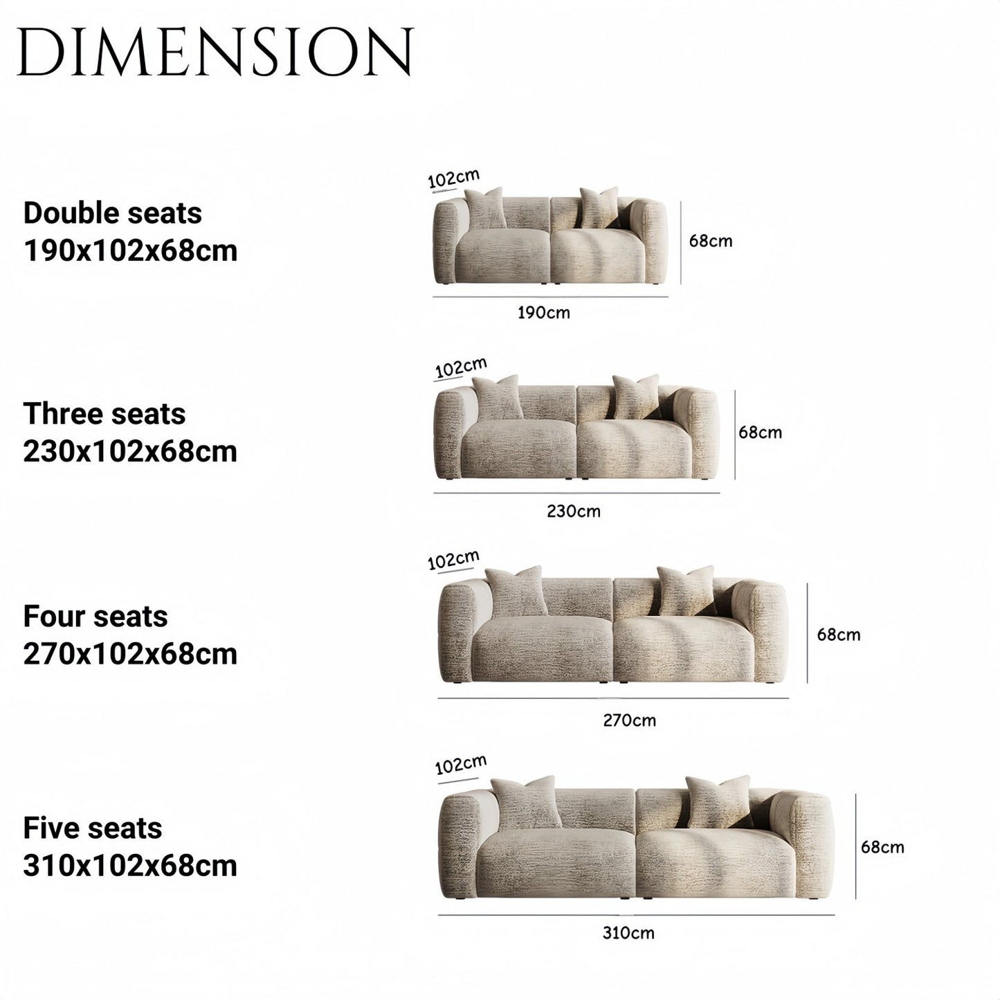 ABC Home Light Luxury Fabric Cloud Shaped Sofa set for Livingroom