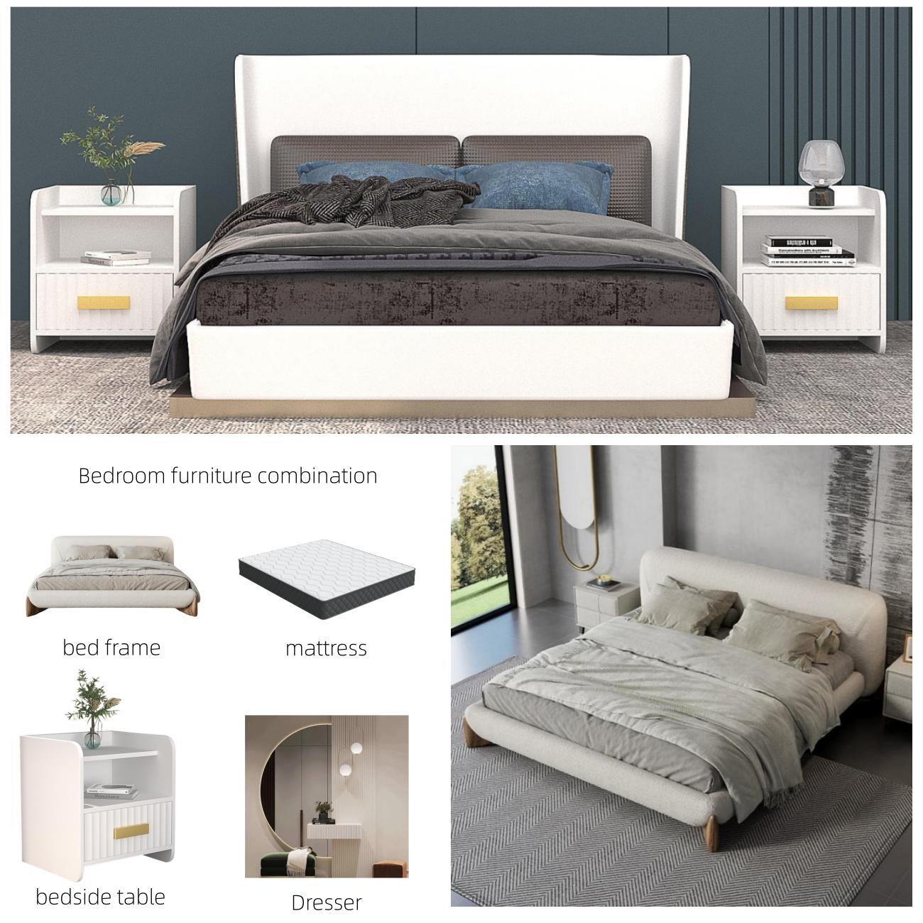 ABC HOME Bed: Bedroom Furniture Bed Frame with Mattress Bedside table Dresser in Dubai showroom
