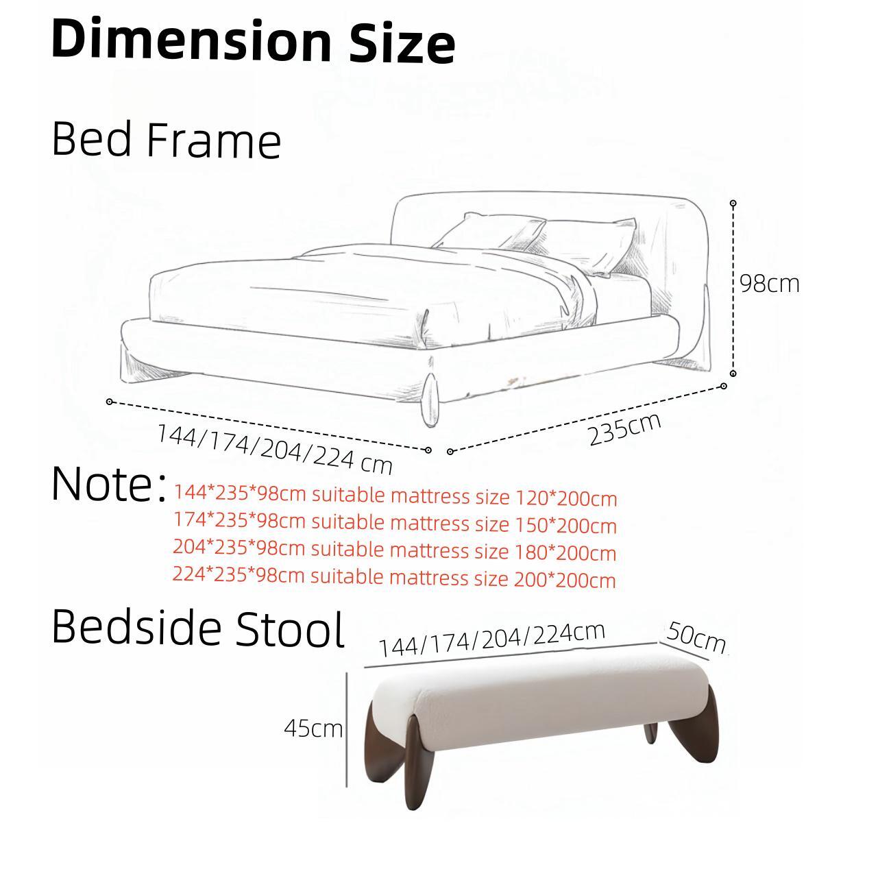 ABC Home Light Luxury Fleece Fabric Wrap Bed Frame for Bedroom Without Mattress