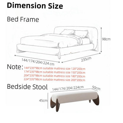 ABC Home Light Luxury Fleece Fabric Wrap Bed Frame for Bedroom Without Mattress