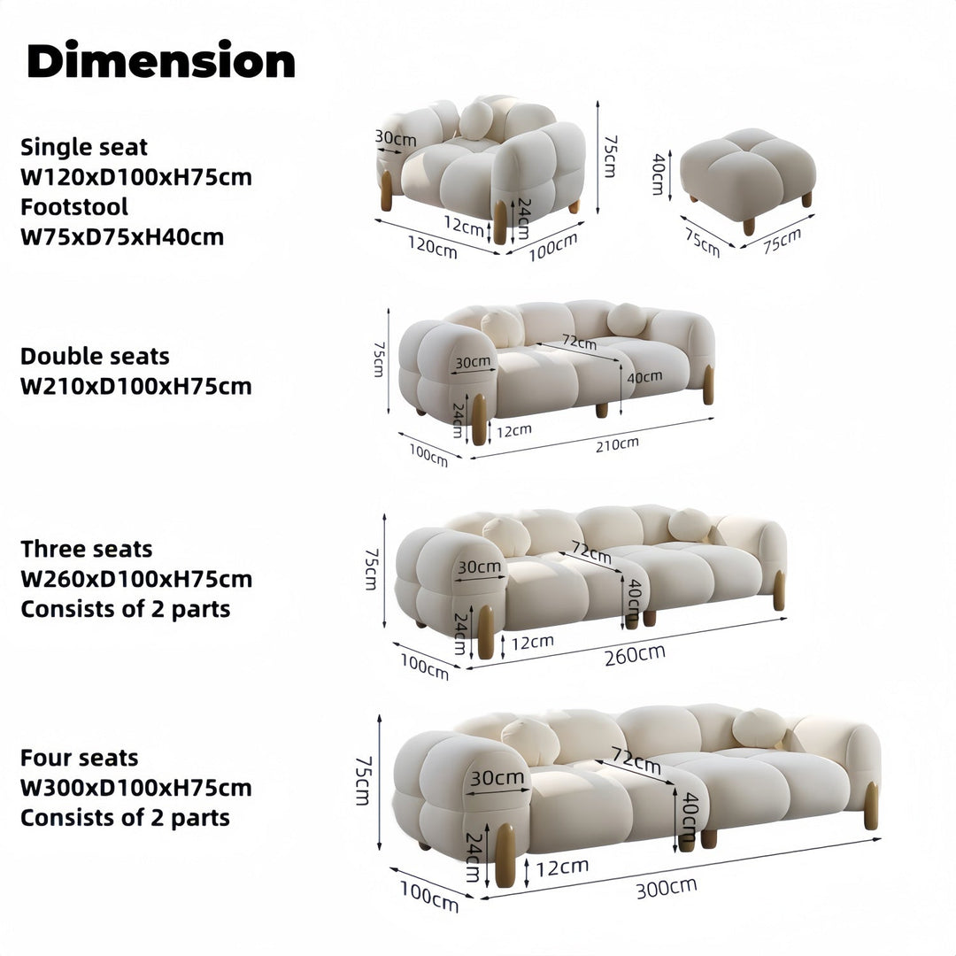 ABC Home Light Luxury Fabric Cloud Shaped Sofa set for Livingroom