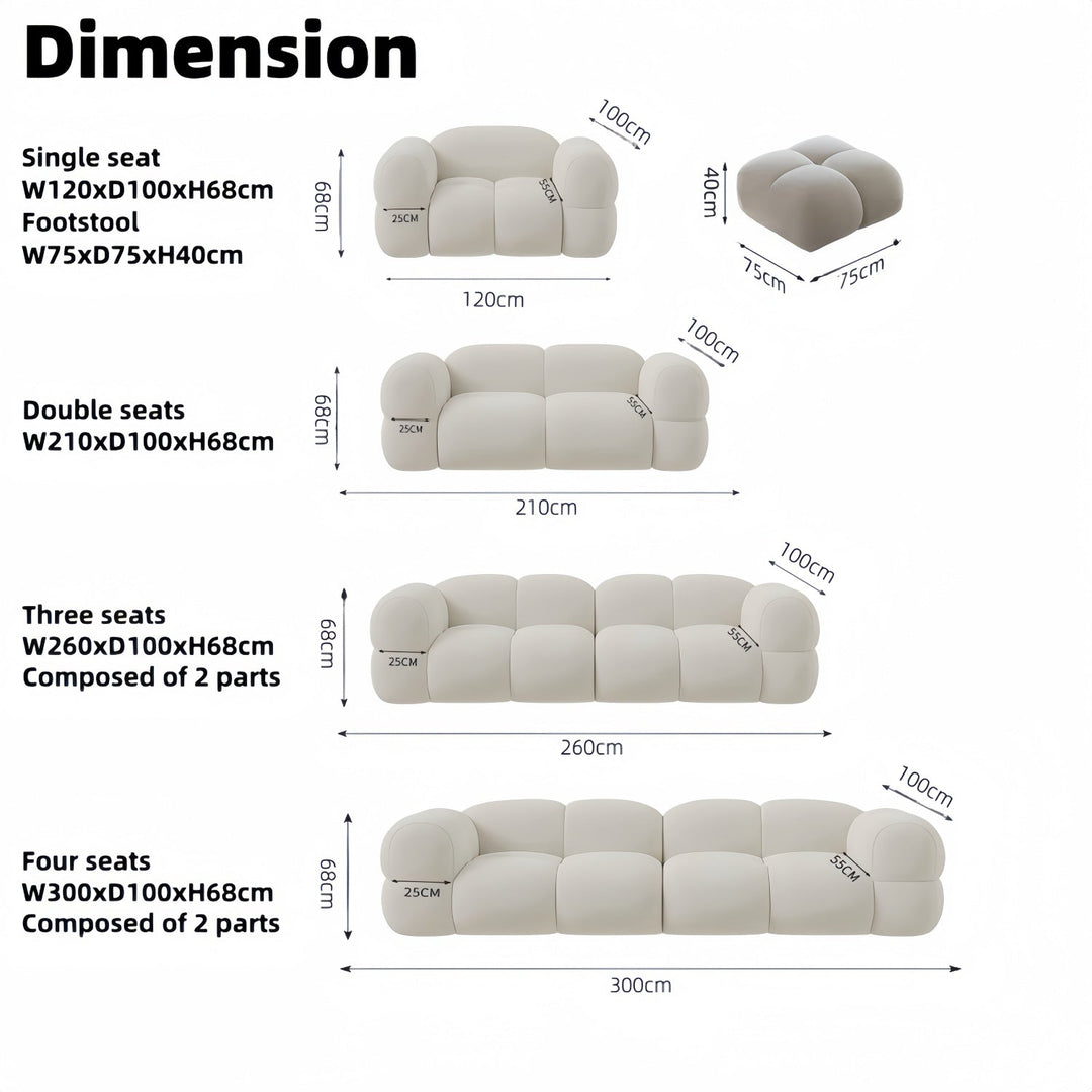 ABC Home Light Luxury Fabric Cloud Shaped Sofa set for Livingroom